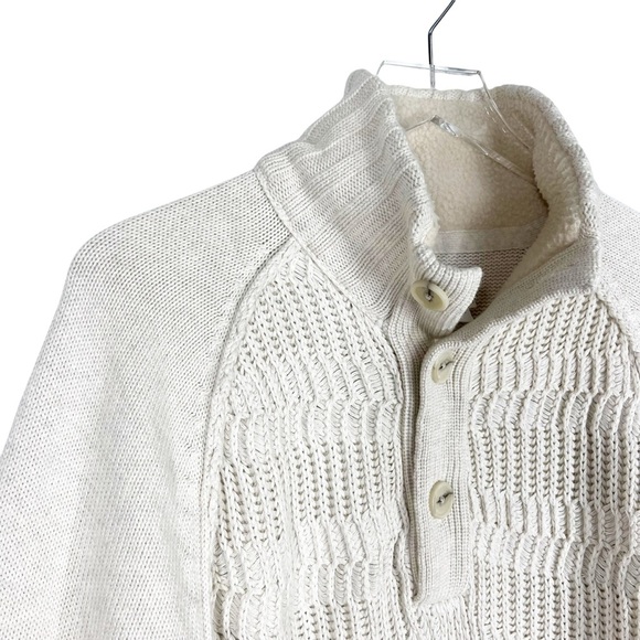 CARBON2COBALT Ivory Cable Knit Sweater Mock Neck Henley Button up Men's Large - Picture 2 of 8